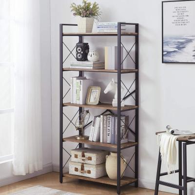 China Foldable Industrial Bookcase And Shelves Rustic Vintage Wooden Shelving And Metal Shelving Unit for sale