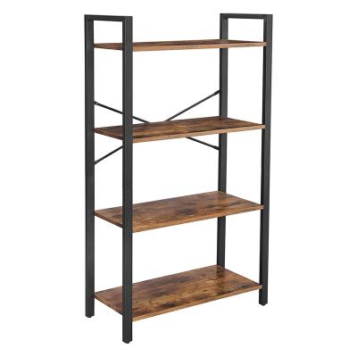 China Stable Living Room Bookshelf Rack Storage Shelf 4-Tier Steel Frame Bedroom Office Industrial Design Ladder Shelf for sale