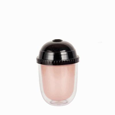 China Modern Cute Pink Cup Brown Lid Cup 500ml Double Layer Plastic Juice Cup for sale