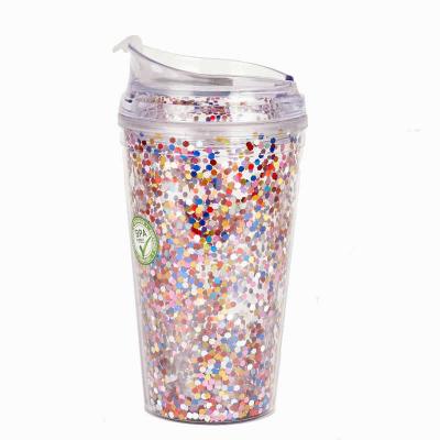 China Classic High Value Bpa Free Sequins 16oz 193g Flapper Cover Mug Plastic for sale