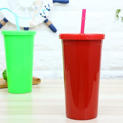 China Double Wall Plastic Cup 20oz Pattern Kids Tea Travel Sustainable Creative Plastic Portable Milk Cup for sale