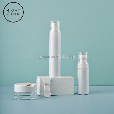 China PET Beauty Bottle Spray Packaging White Plastic Bottle Set Cosmetic Plastic Eye Cream With Spray Or Lotion Pump Sample Style Skin Care Suit for sale