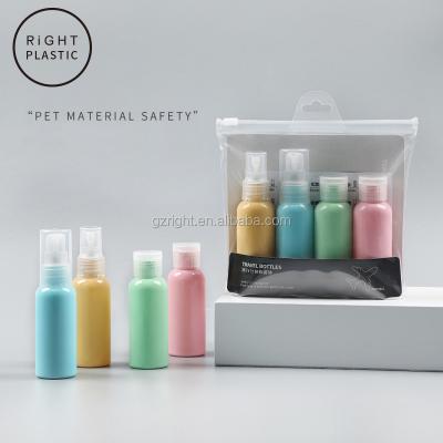 China New BEAUTY PACKAGING Design Travel Kit Packaging Refill 50ml PET Colorful Cosmetic Macarons Bottle Set for sale