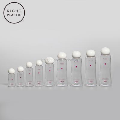 China BEAUTY PACKAGING 15ml 20ml 30ml 40ml 50ml 80ml 100ml 120ml 160ml clear PETG plaastic toner bottle with white cap for sale