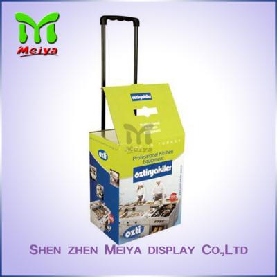 China 4C Printing Paper Cardboard Trolley Box With Plastic Bar For Advertising for sale