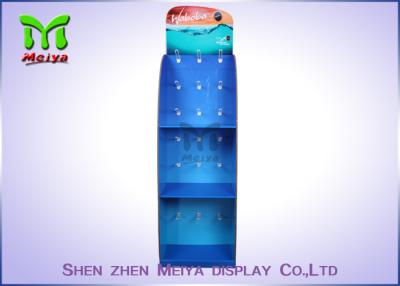 China Blue Cosmetic Pos Cardboard Hook Display Stand With 3 Shelves , Cmyk Offset Printing for sale