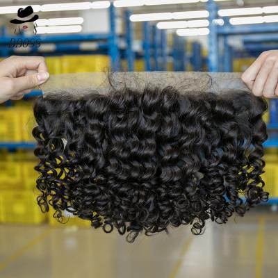 China Deep Wave Virgin Curly Hair With Closure Top Lace Headband With Baby Hair, Raw Indian Hair Headband, Curly /613 Bundles With Closure for sale