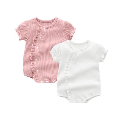 China Breathable Eco-friendly Chinese style baju baby 100% knitted cotton infant clothing, short sleeve ribbed infant rompers bulk babies' rompers for sale