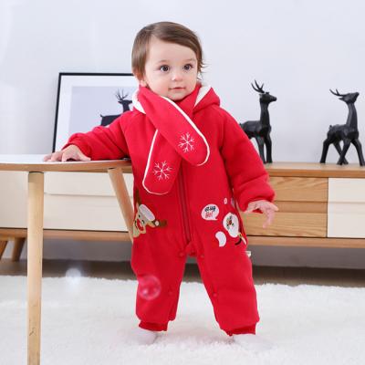 China Cotton Baby Winter Clothes Plus Velvet Christmas Clothes Thick Romper Baby Overalls Going Out Clothes for sale