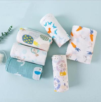 China Double-Layer Blanket Cartoon Wrapping Gauze Towel 110*110cm Summer Thin Newborn Muslim Wrap Muslin Baby Blanket for sale