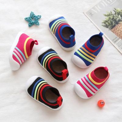 China Summer& Spring Breathable Toddler And Striped Infant Shoe Socks Six Color Boys And Girls Soft-Soled Non-slip Baby Shoes for sale