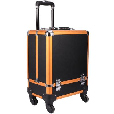 China Fashion Makeup Train Case With Wheels Hairdresser Trolley Case Makeup Rolling Hairdresser Trolley Case Cosmetic Makeup Box for sale