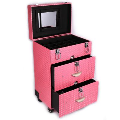 China Ware Studio Trolley Cosmetic Case Travel Packing Cosmetic Train Cases With Universal Wheels Trolley Professional Makeup Convenient Box for sale