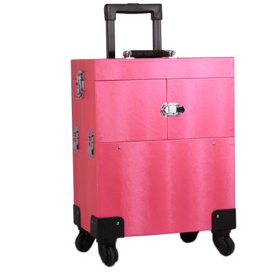 China Hot Selling Hairdresser Items Trolley Case Rolling Wheeled Trolley Cosmetic Case Professional Makeup Packaging Showcase for sale