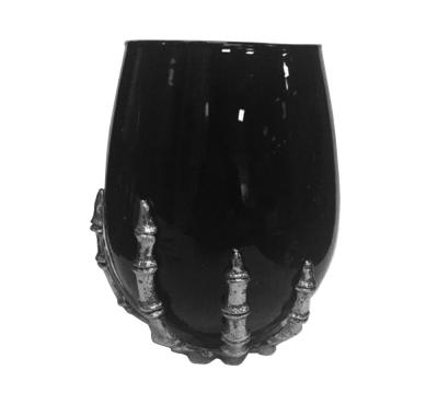 China With skeleton hand stemless black wine glass with skeleton hand bases for sale