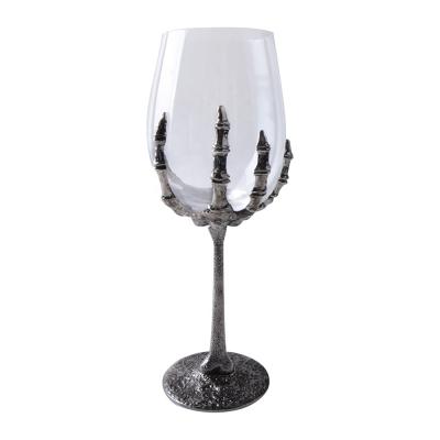 China With Metal Stem Skeleton Hand Halloween Skeleton Hand Wine Glass for sale