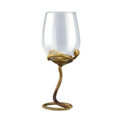 China With Decorative Snake Metal Snake Wine Glass, Long Stem Goblet Wine Glass for sale