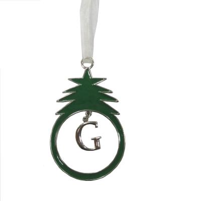 China Christmas Tree Shape Zinc Alloy Metal Ornament With Hanging Letter for sale