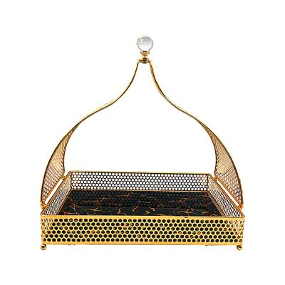 China Various Shape And Size Gold Metal Fruit Basket With Handles , Decorative Metal Basket For Fruit Or Candy for sale