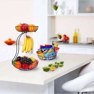 China Sustainable Factory Produce High Quality European Style 2 Tier Large Capacity Metal Fruit Basket With Hook for sale