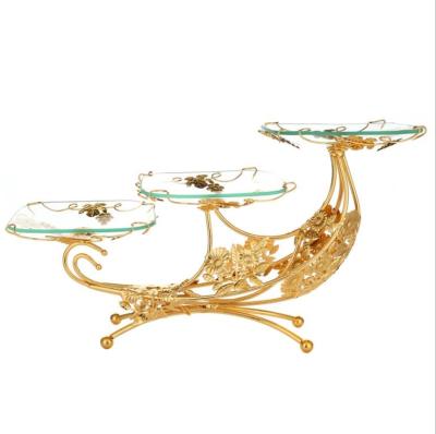 China Viable make luxury hotel living room removable lightweight fruit dishes 3 tier metal tempered glass table candy tray for sale