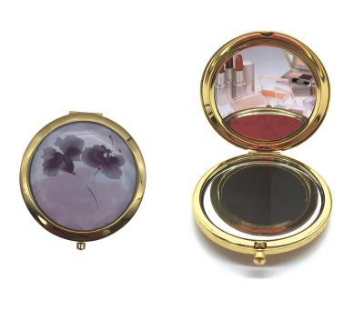 China Easy To Carry Small Metal Around Fold Pocket Cosmetic Mirror With Epoxy Sticker for sale