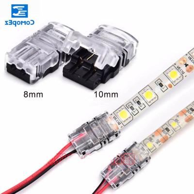 China High Quality 5/10pcs LED 5050 3528 Wire Connection 10mm Terminal 2Pin LED Strip Connector 8mm For LED Light for sale