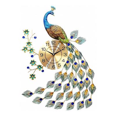 China Oniya antique fashion style large metal peacock wall clocks for living room home decoration for sale