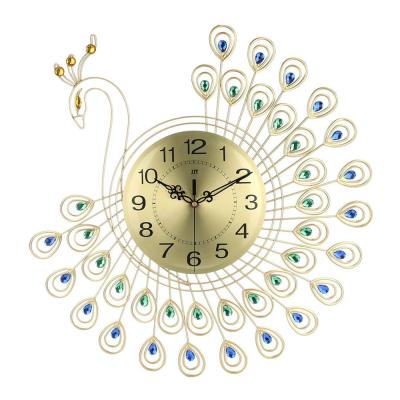 China Antique Style Oniya Gold Diamond 3D Peacock Wall Clock Decoration Large For Home Or Living Room for sale