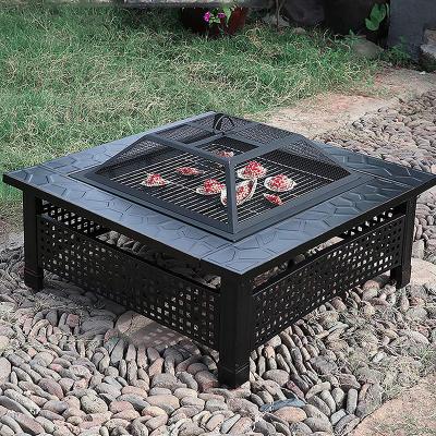 China Outdoor Heating Oniya Grill BBQ Fireplace BBQ Tools Wood Burning Fire Pit Square Metal Firebowl Patio Table for sale