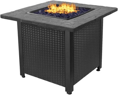 China Outdoor Heating Oniya Metal Fire Pits Outdoor Fireplace Square Gas Table Fire Pit with Tile Mantel and Lava Rock for sale