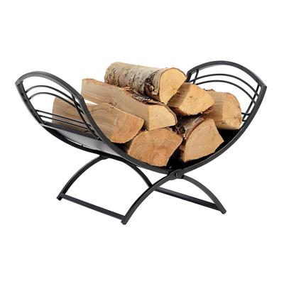 China KD Oniya Metal Firewood Log Rack Wrought Iron Fireplace Holder Black Outdoor Fire Pit Accessories for sale