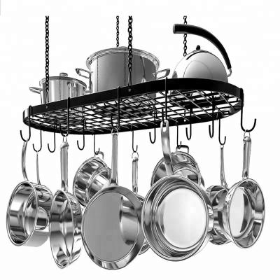 China Oniya Ceiling Metal Kitchen Sustainable Storage Rack Adjustable Hanging Pot Rack With Hooks for sale