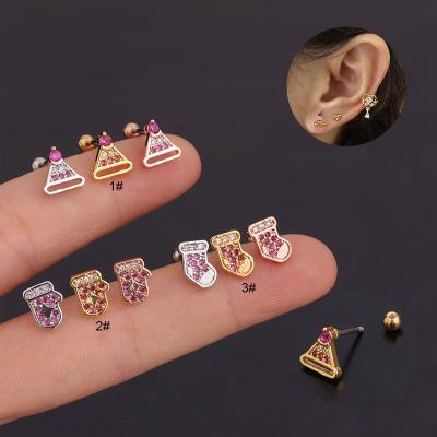 China Fashionable Zircon Inlaid Hat Shape Geometric Stainless Steel Mini Stud Earrings For Women for sale