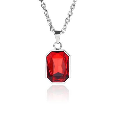 China Hot Unique Ruby Sapphire Pendant Necklace Stainless Steel Lovers Necklace Men and Women Hiphop Hip Hop for sale