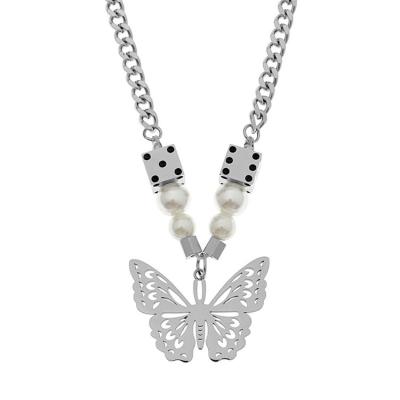 China Hiphop 2020 Trending Butterfly Dies Pendant Necklace Titanium Steel Hip Hop Accessories Bead Necklace for sale