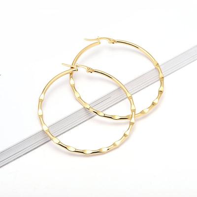 China CLASSIC Custom Hollow Round Hoop Earrings Bling Bling Stainless Steel Big Gold Color Women's Earrings Hollow Round Jewelry for sale