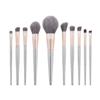 China Angular Blush New Factory Style Good Quality Glitter 10pcs High End Private Label Silver Beauty Eye Lip Makeup Brush Set for sale