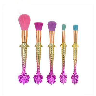 China Angular Blush 2020 New Style Gradient Color Handle Sprinkles Brush Mermaid Rainbow Makeup Cosmetic Set Brush 5pcs for sale