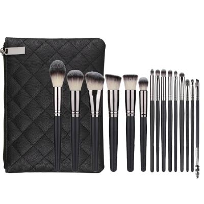 China Angular Blush Amazon Black Cosmetic Brush Hot Selling High Quality 15pcs Professional Makeup Brush Set With Bag for sale