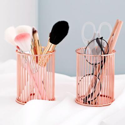 China Normcore/European direct minimalist factory style Rose Gold Metal Makeup Brush storage box display rack for sale