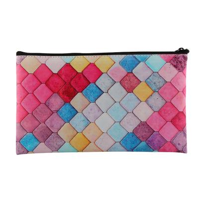 China Fashion Factory Direct Puzzle Colorful Geometric Pattern Makeup Brush Zipper Bag Travel Beauty PU Cosmetic Storage Cases for sale