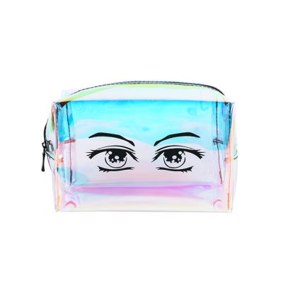 China Fashion Amazone PU Laser Travel Cosmetic Case Makeup Brush Storage Transparent Waterproof Cute Bag Hot Selling for sale