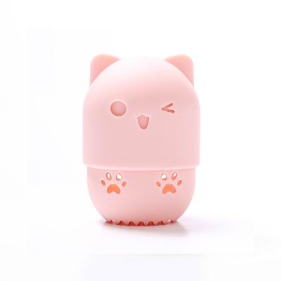 China Cute Kitty Cat Silicone Cosmetic Makeup Blender Organizer Travel Container Cartoon Style Beauty Sponge New Arrivals Makeup Sponge Container 202O for sale