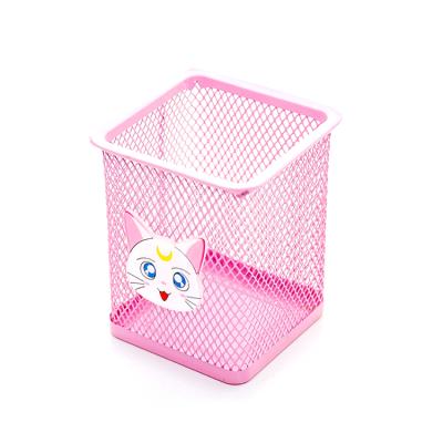 China Japanese Cute Preppy Cartoon Style Sailormoon Sakura Captor Star Pink Metal Makeup Brush Storage Box Display Stand Organize Holder for sale