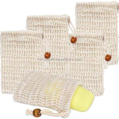 China Mesh Bag Eco Cotton Sisal Soap Saver Hemp Bag Loofah Clean Natural Biodegradable Mesh Net Body Sisal Bag for sale