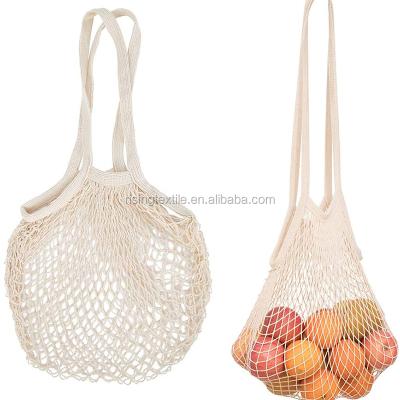 China Washable Mesh String Organic Organizer Shopping Handbag Eco-friendly Reusable Net Cotton Shopping Bag With Long Handles For Fruit Vegetable for sale