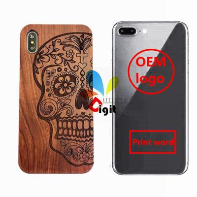 China Skull Head Wood Laser Engraved Wood Case For iPhone 12/12 pro/MAX Back Cover for sale