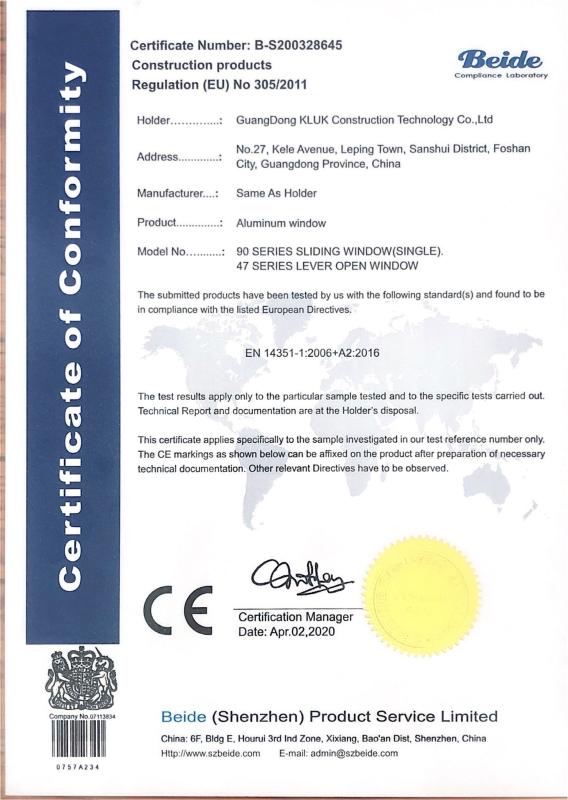 EN14351-1 - Guangdong KLUK Aluminum Building Technology Co., Ltd