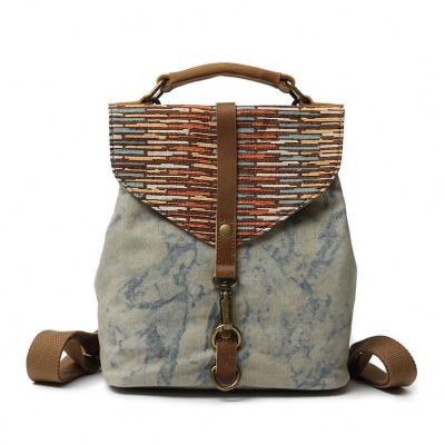 China None Fashion Small Retro Canvas Backpack Travel Canvas Backpack Casual Bohemian Leather for sale